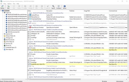 Simple Startup Manager main window with startup locations tree and startup entries list